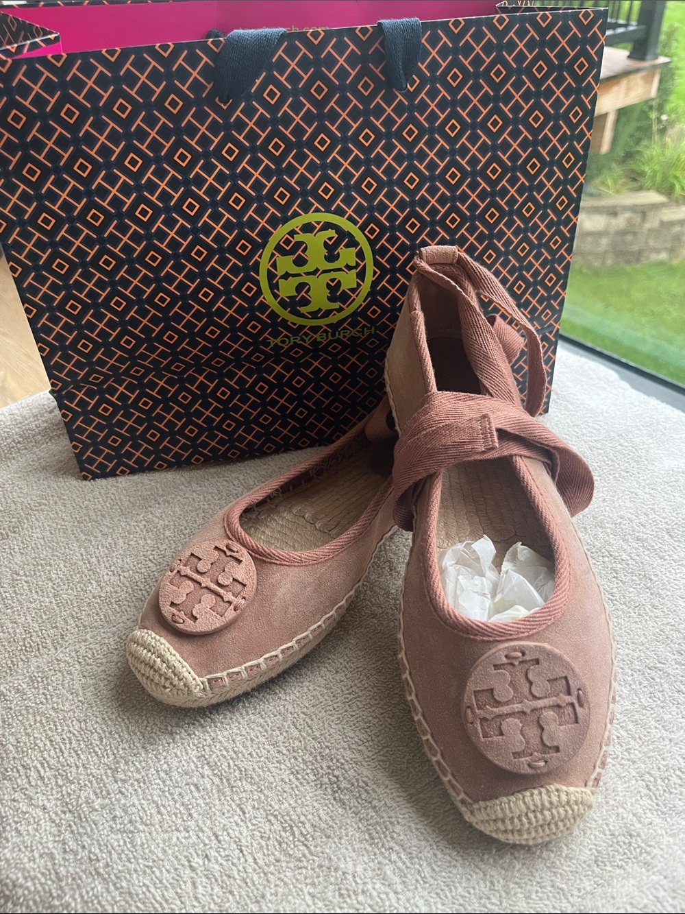 Tory Burch Dusty Rose Espadrille Ballet Flats with Logo Medallion